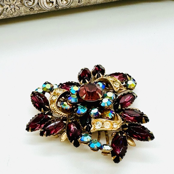 Vintage Purple Rhinestone Brooch - Picture 3 of 9